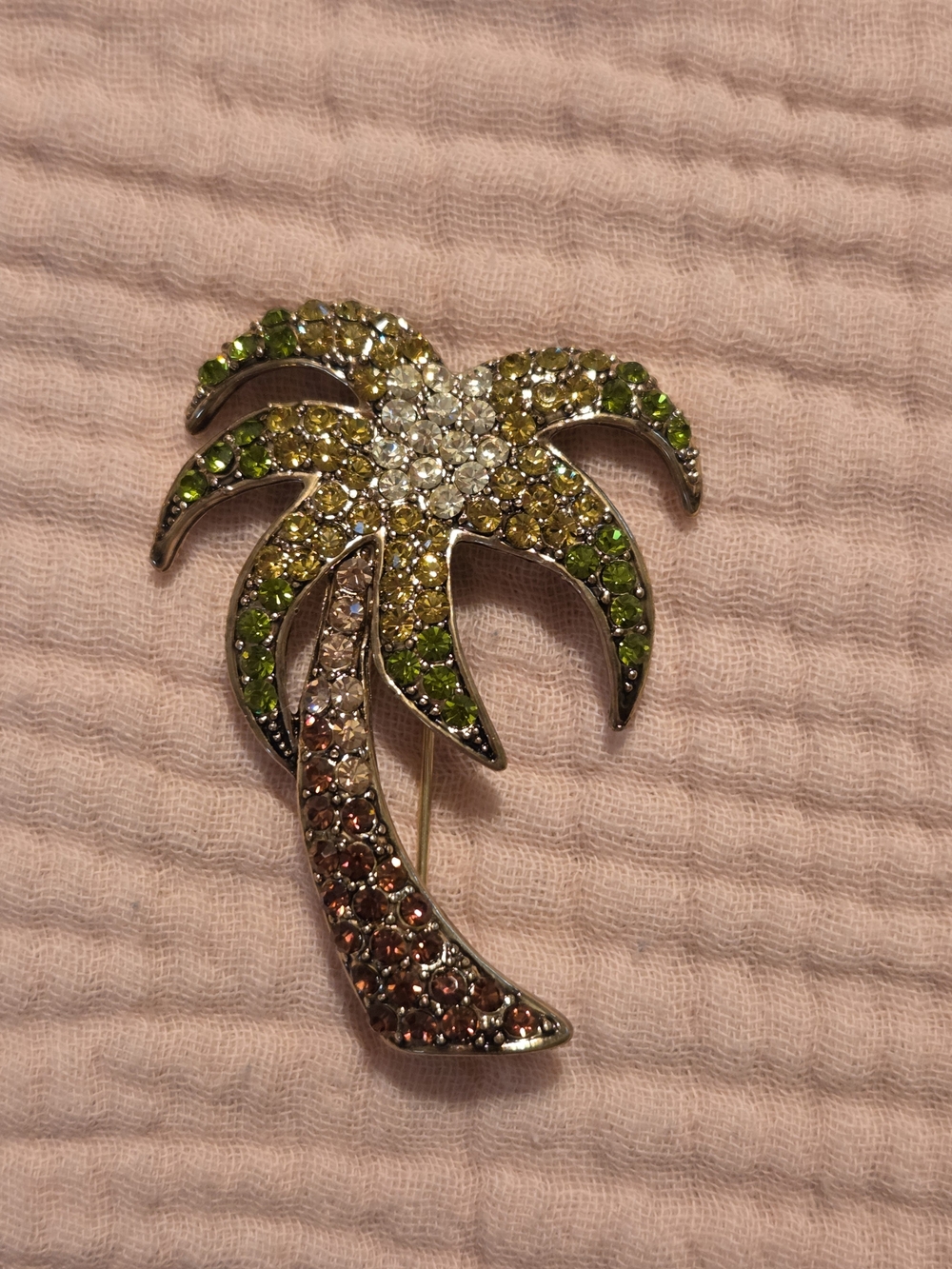 Kirks Folly Crystal Palm Tree Brooch - Green and Gold Rhinestone Accent